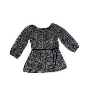 AB Studio Black White Abstract Print Peasant Blouse Belted Top Size L